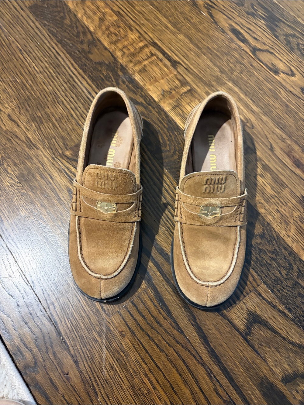 Miu Miu Tan Suede Penny Loafers shoes 7.5